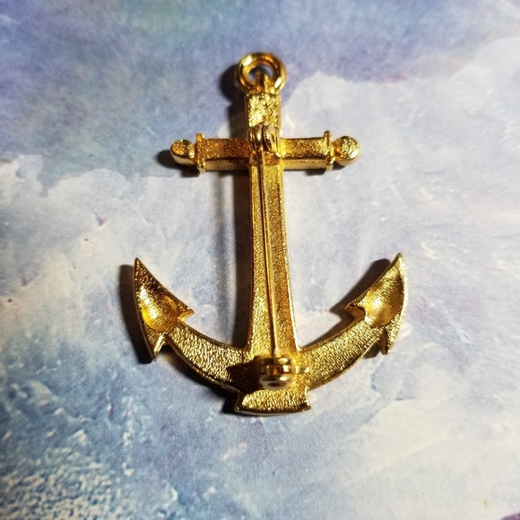 Relisted -Vintage anchor brooch ship ocean nautical pin ivory white gold tone - Picture 5 of 8